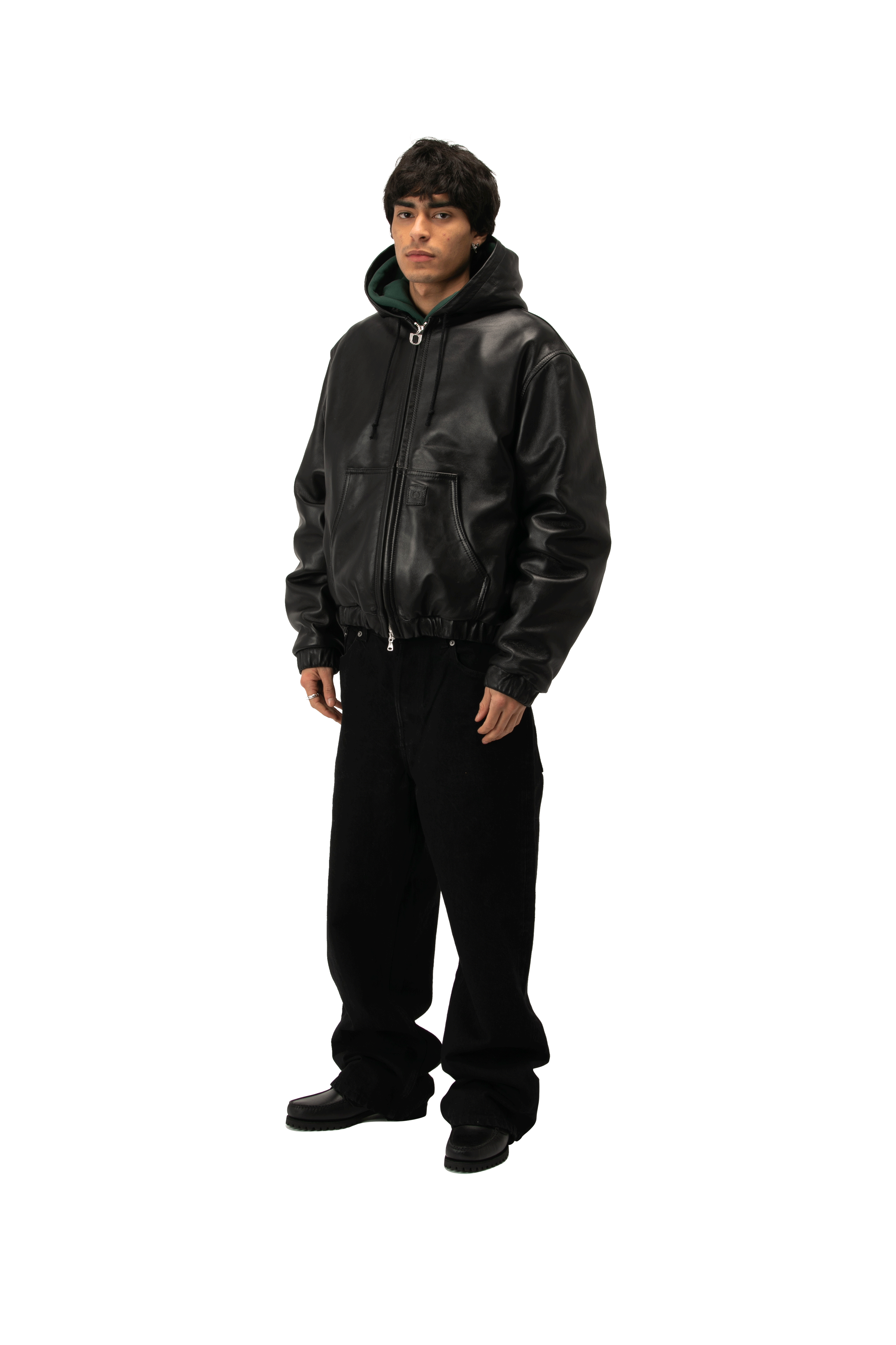 Leather Bomber With Hood