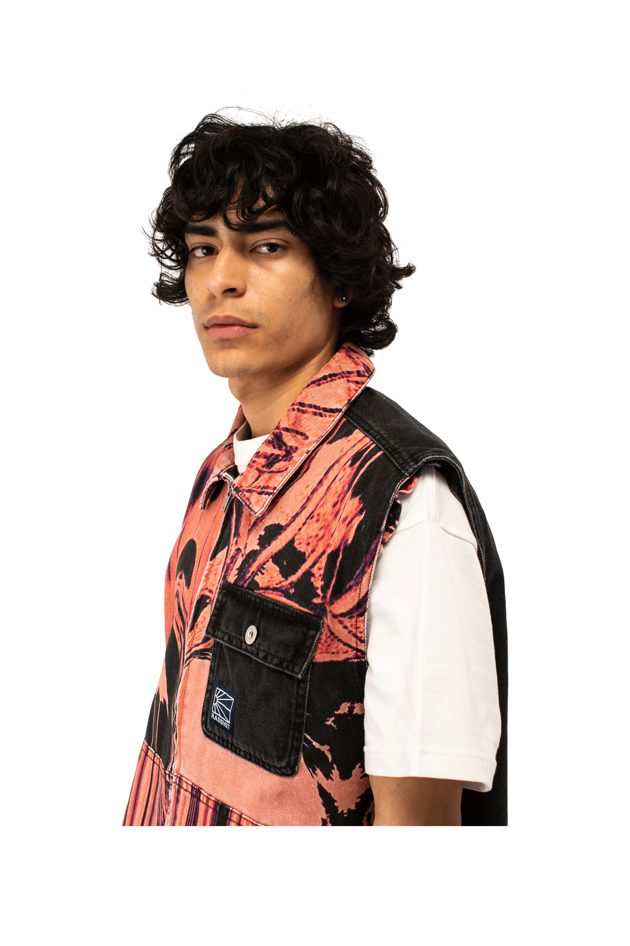 Flower Print Denim Sleeveless Jacket