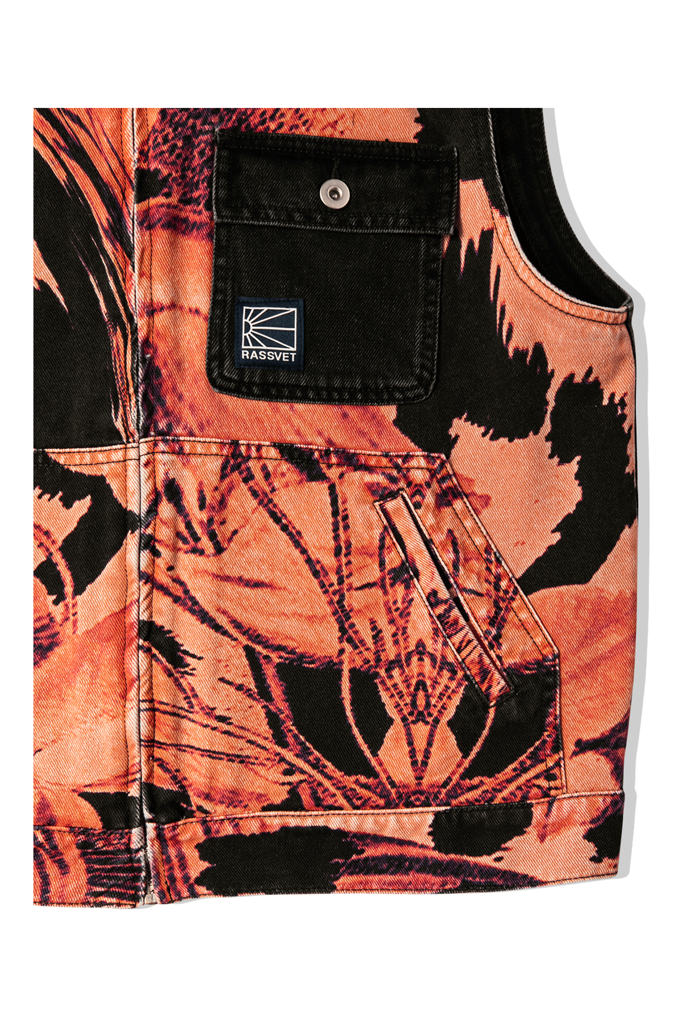 Flower Print Denim Sleeveless Jacket