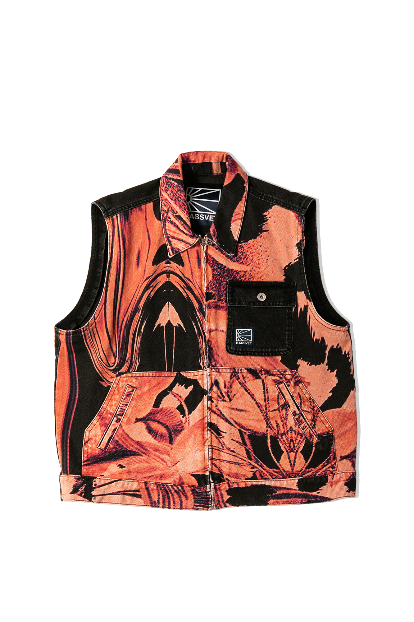 Flower Print Denim Sleeveless Jacket