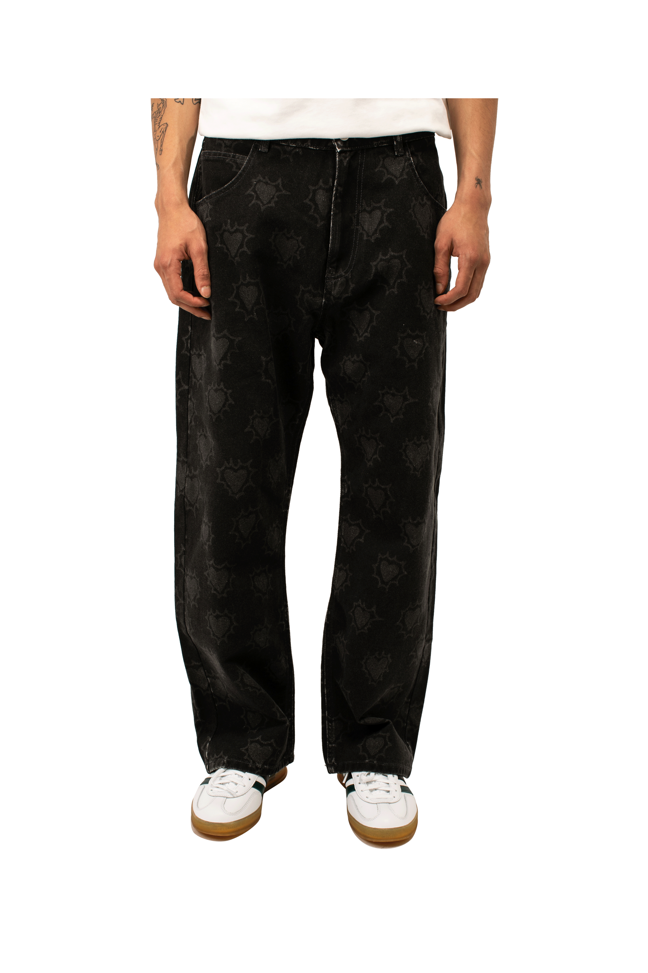 Hearts Print Denim Trousers
