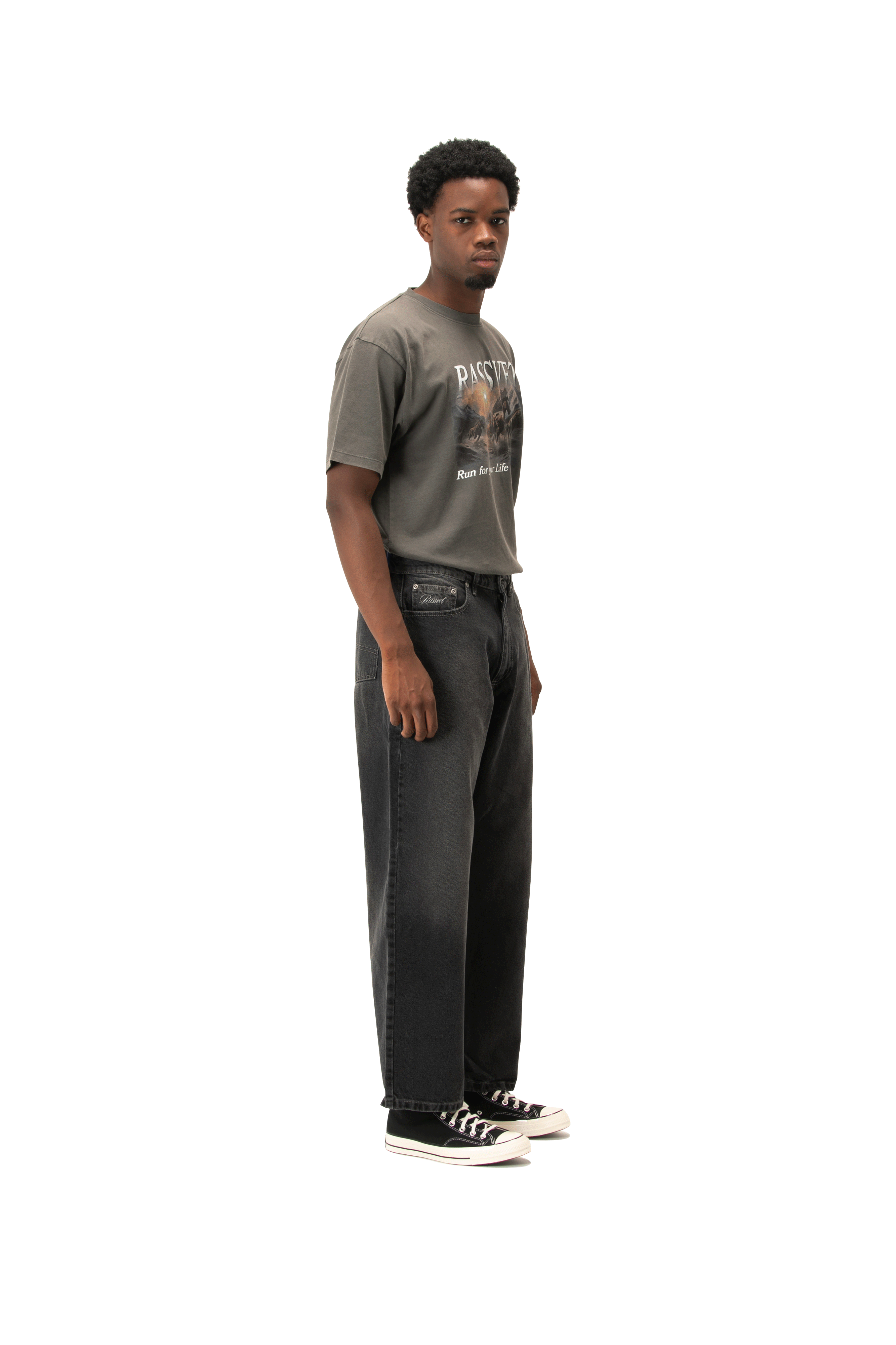 Spot Wash Baggy Denim Pant Woven
