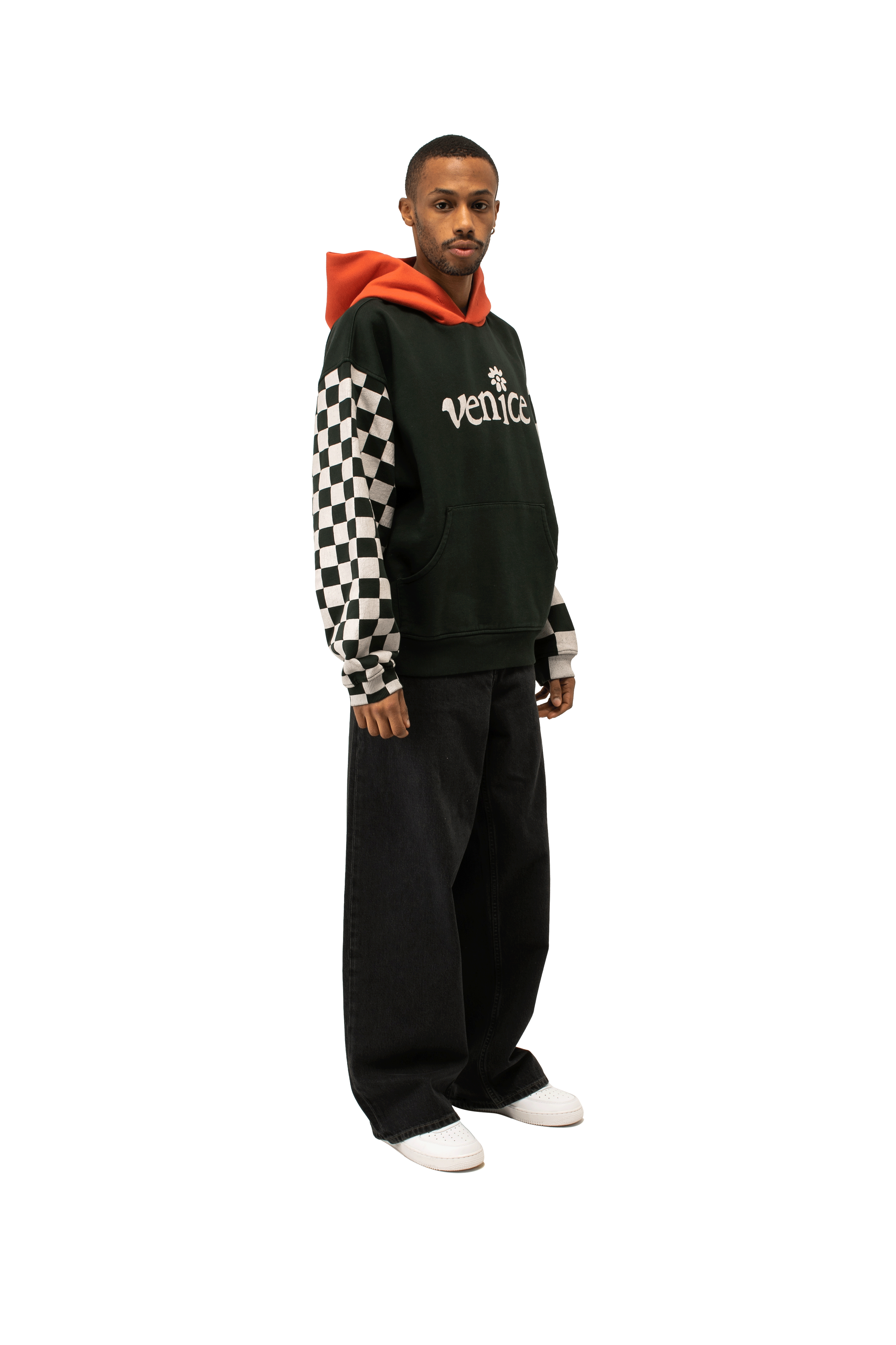 Venice Checker Sleeve Hoodie Knit