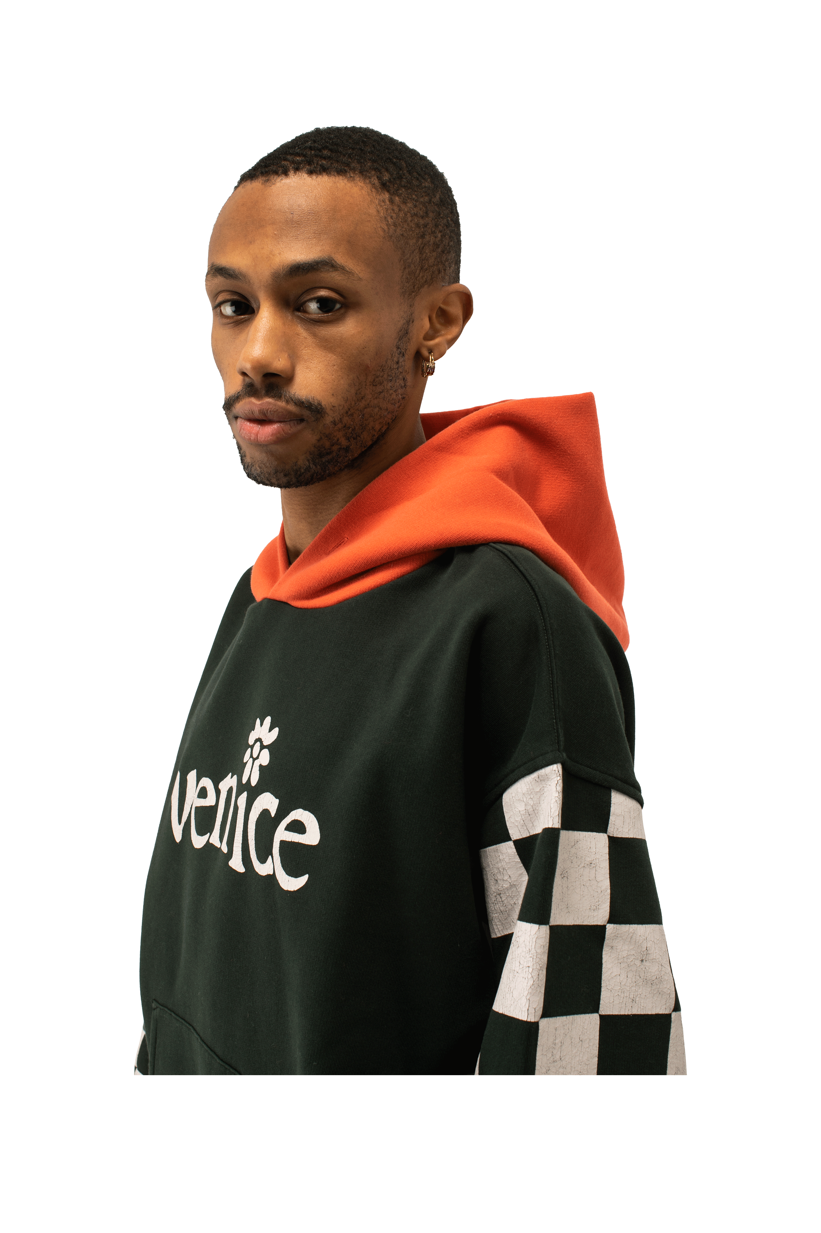Venice Checker Sleeve Hoodie Knit