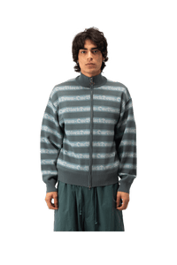 Jacquard Logo Stripe Zip-Up Knitted Jacket