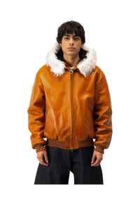 Pull-Up Leather Zip-Up Padded Hoodie
