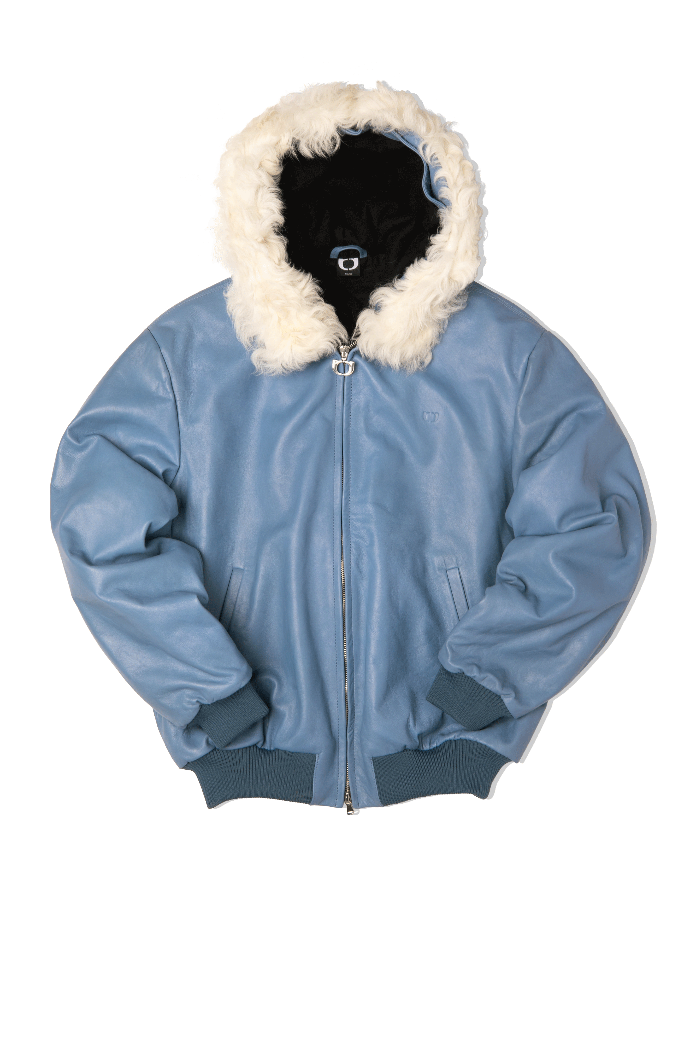 Pull-Up Leather Zip-Up Padded Hoodie