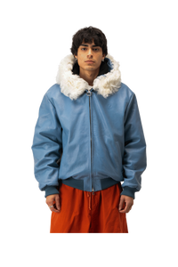Pull-Up Leather Zip-Up Padded Hoodie