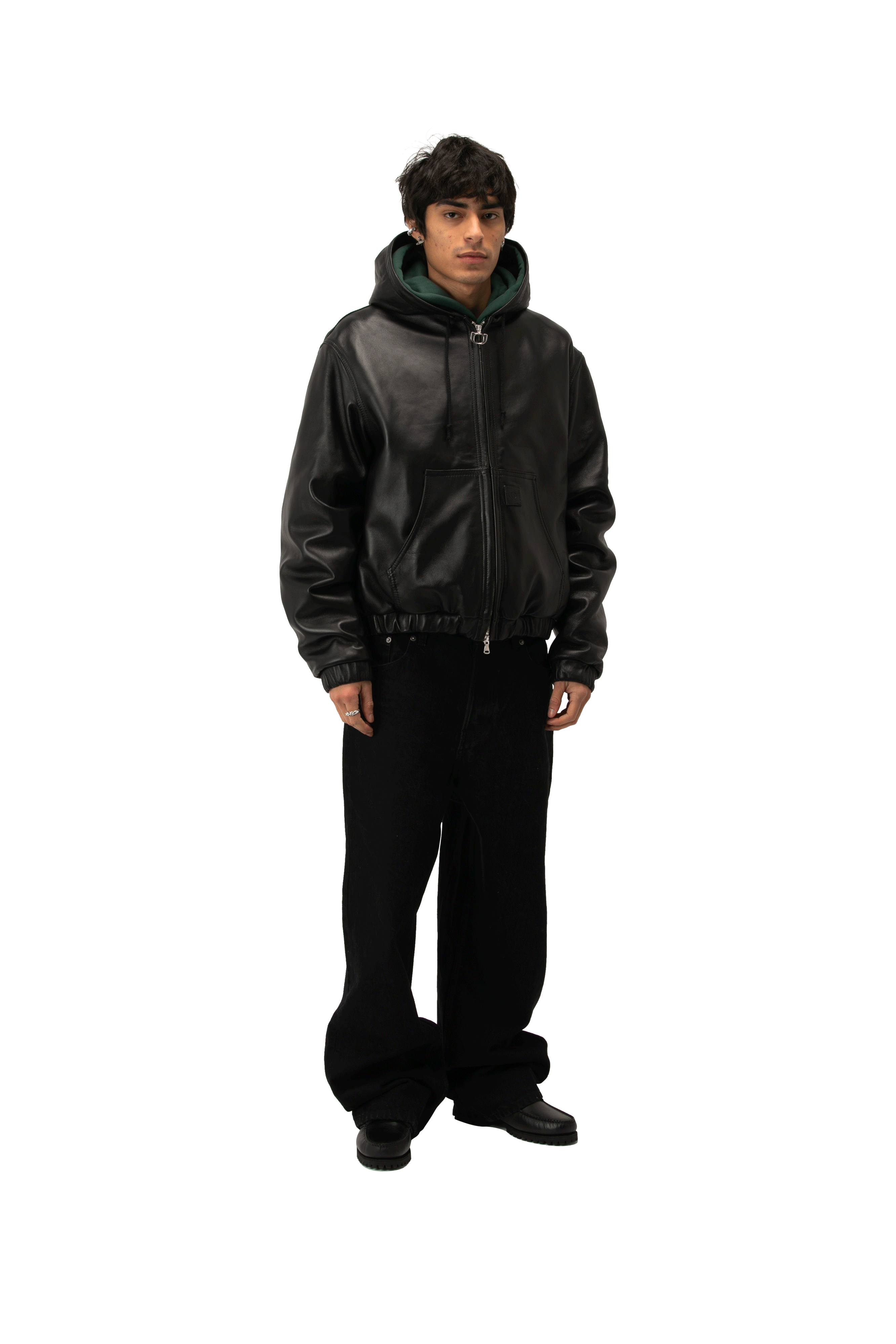 Leather Bomber With Hood