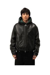 Leather Bomber With Hood