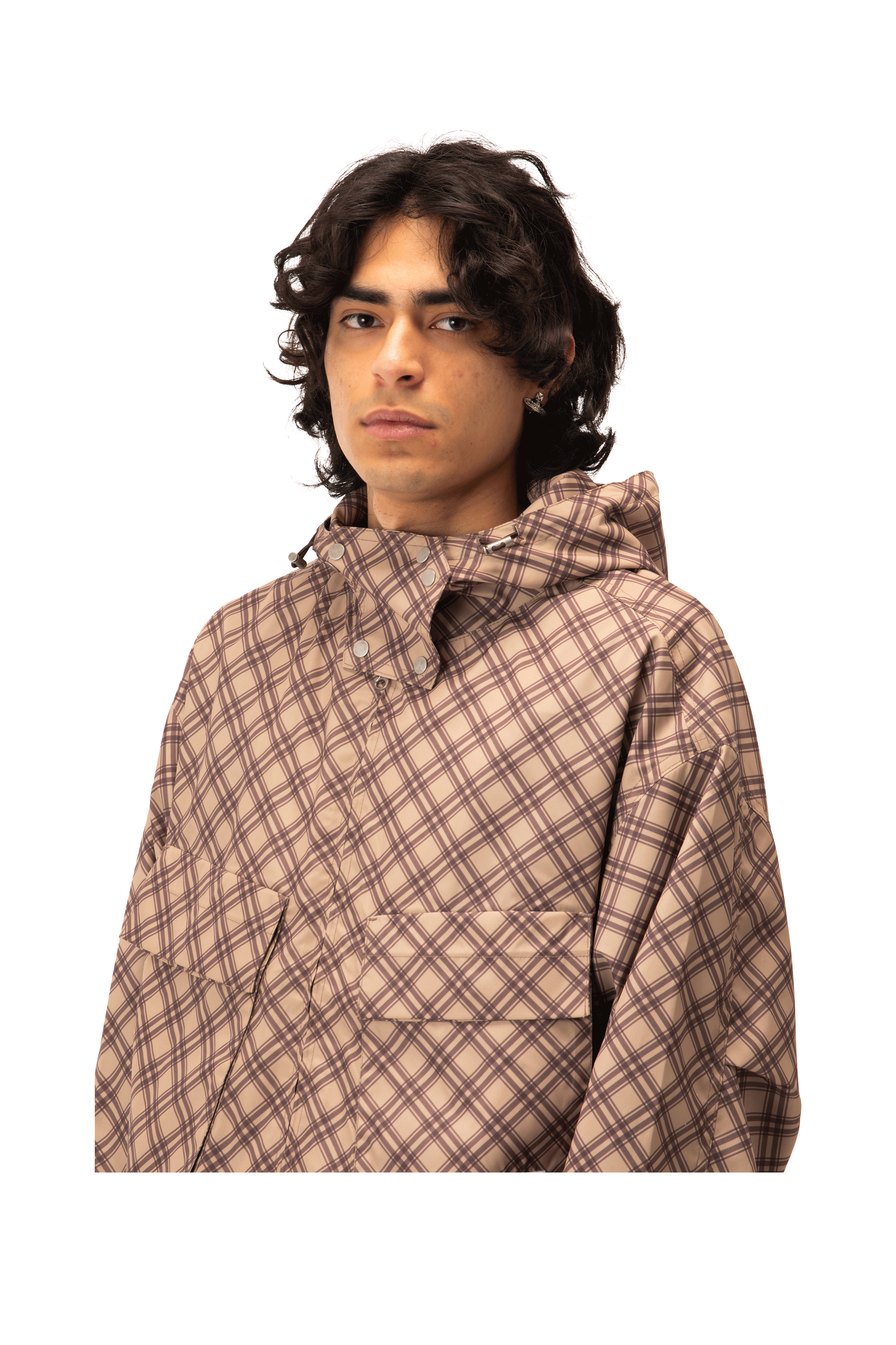 Poly Tartan Hooded Jacket Woven