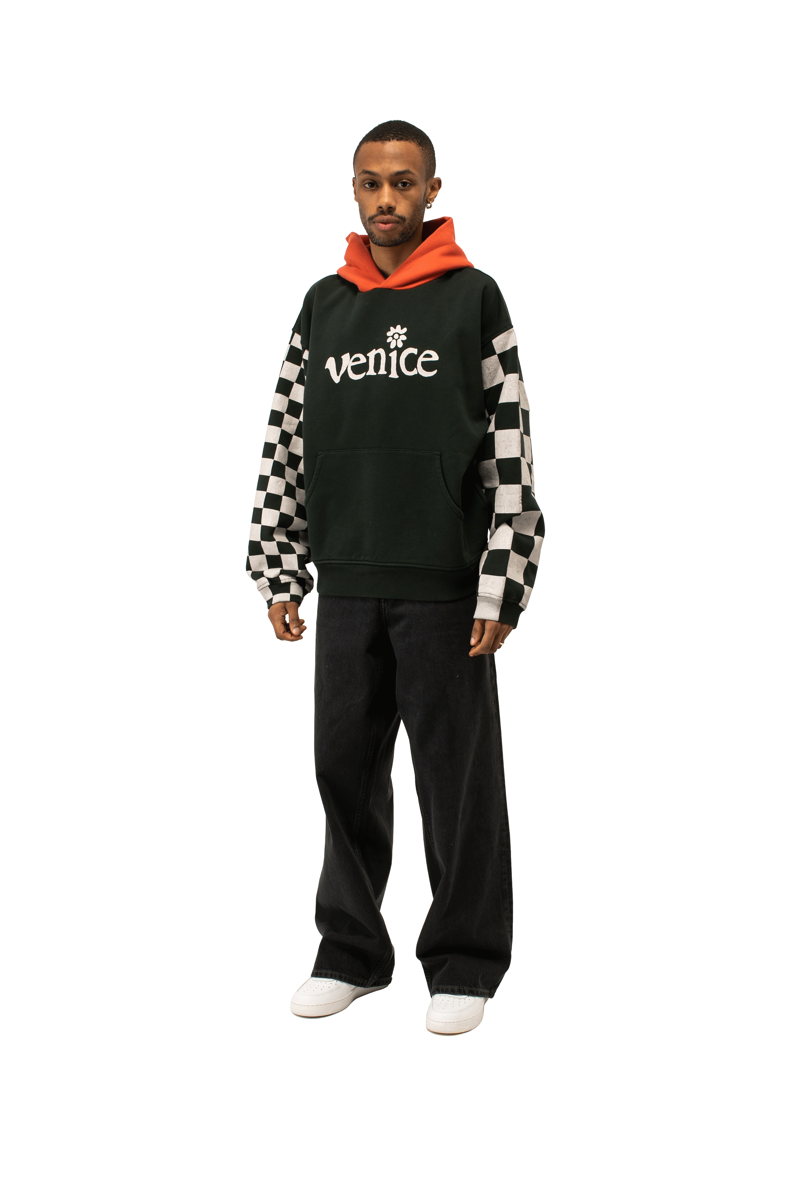 Venice Checker Sleeve Hoodie Knit